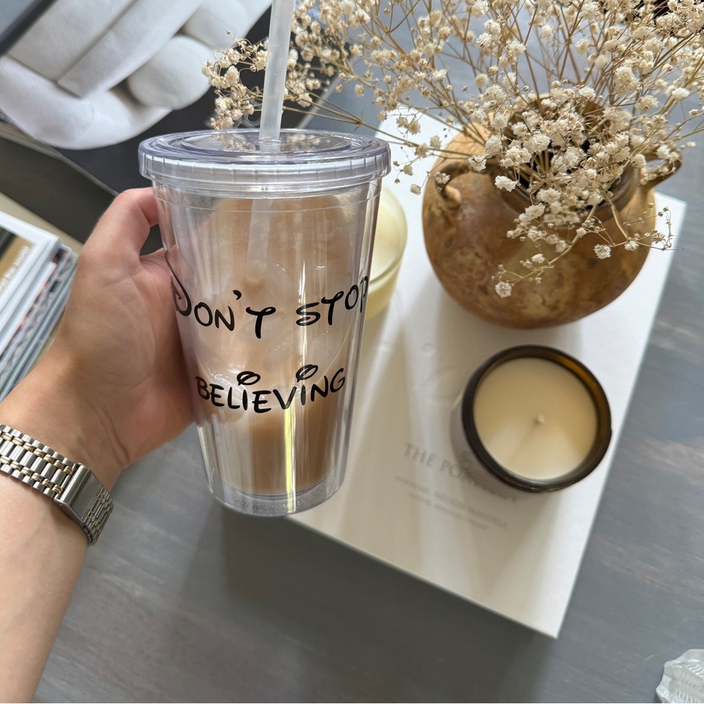 NEW “Don’t stop believing” clear tumbler